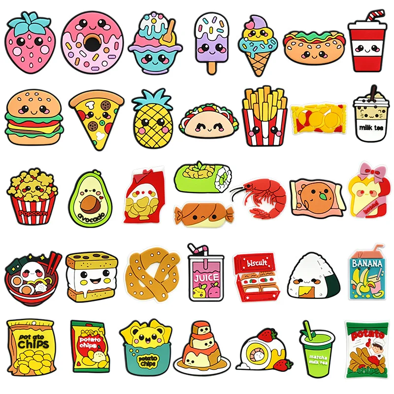 carton food fruit lot PVC shoe Charms Slippers Buckle combination Fit Wristbands accessories Decoration Bands gift unisex party