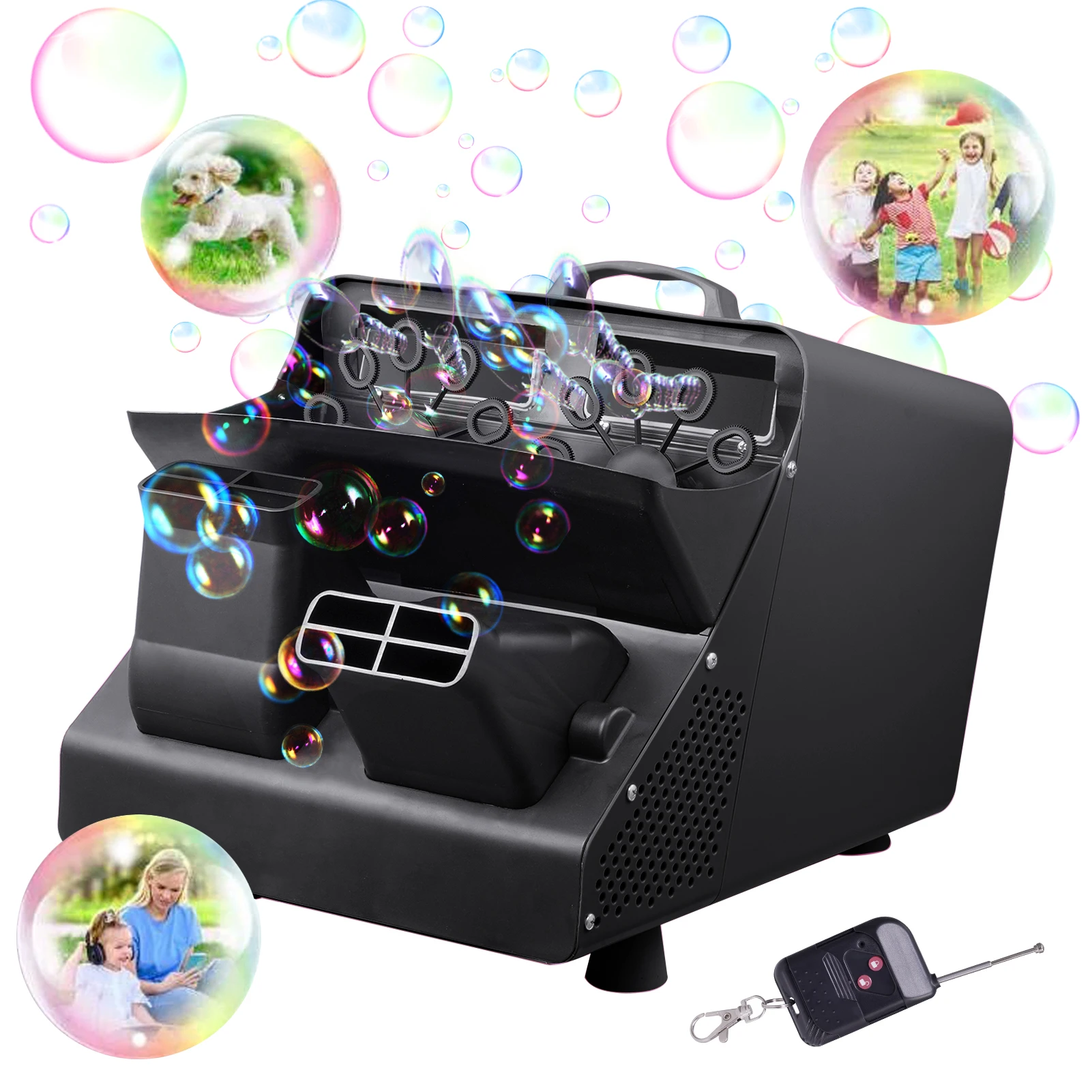 

Bubble Machine for Parties Stage Two-Wheel Bubble Makers Machine Blower Angle Adustable for Weddings Birthday Christmas