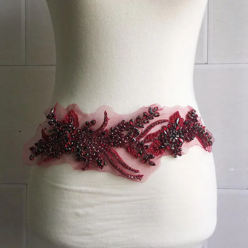 MultiColor Hand-Sewed Glass Drill Mirror Flowers Collar,Sparkling Rhinestone,Flower Waistbands Shoulders,Wedding Dress,DIY Patch