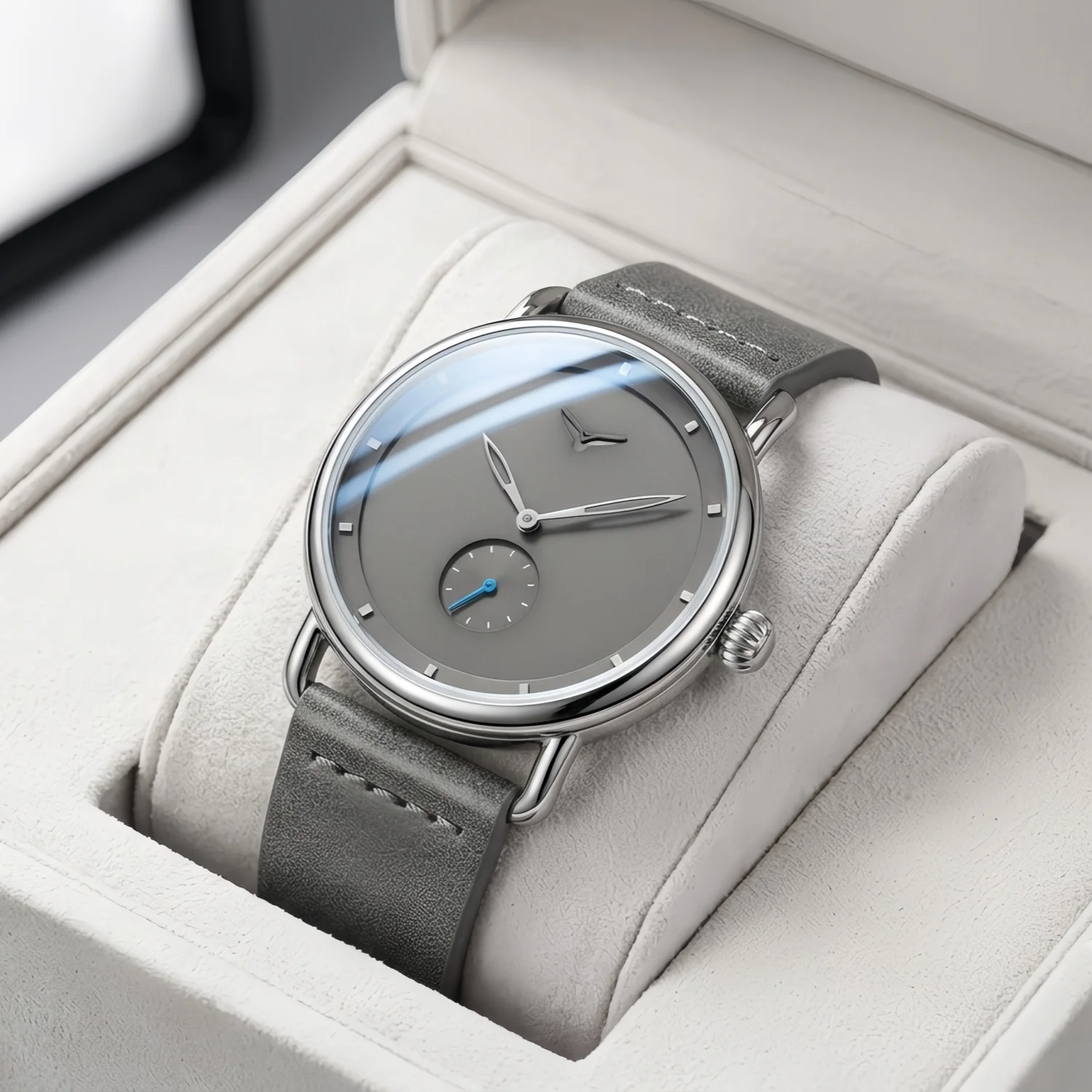 Fashion sports watch, rose gold circular case, circular dial, soft leather strap, simple and slim quartz watch, daily wear, gift