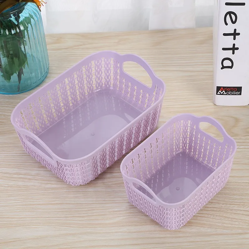 Storage Basket Hollow Portable Sundries Carved Out Rattan Plastic Organizer Container Kitchen Home Office Multicolor available