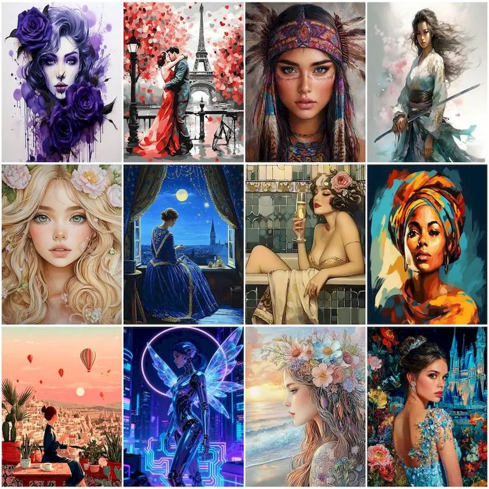 

RUOPOTY Oil Painting By Numbers Drawing Handmade Women girls On Canvas Decorative Paintings Crafts Color Markers Watercolor Set