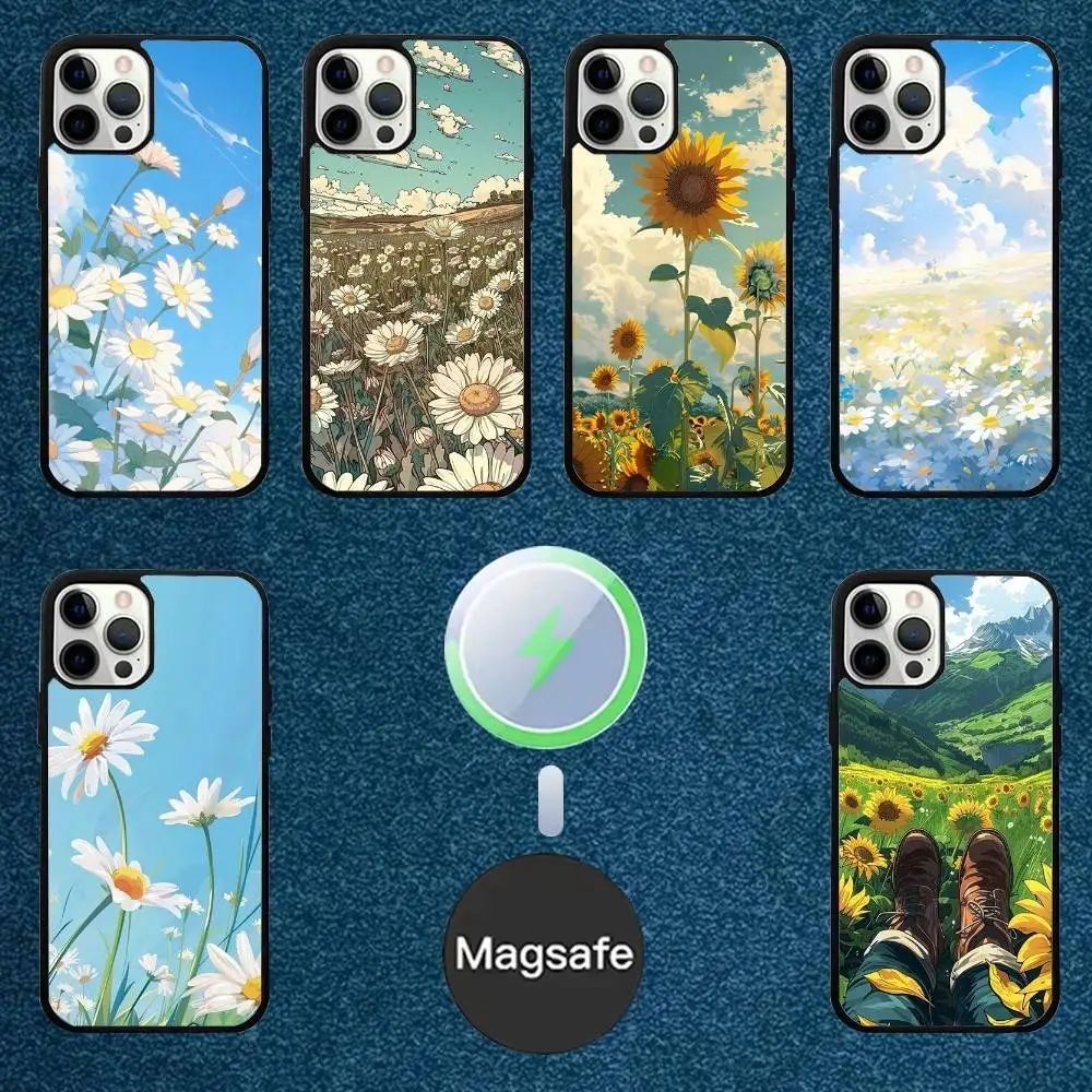 

Anime Scenery Daisy Flowers Leaves Phone Case For iPhone 16,15,14,13,12,11,Plus,Pro,Max Mini Magsafe Magnetic Wireless Charging