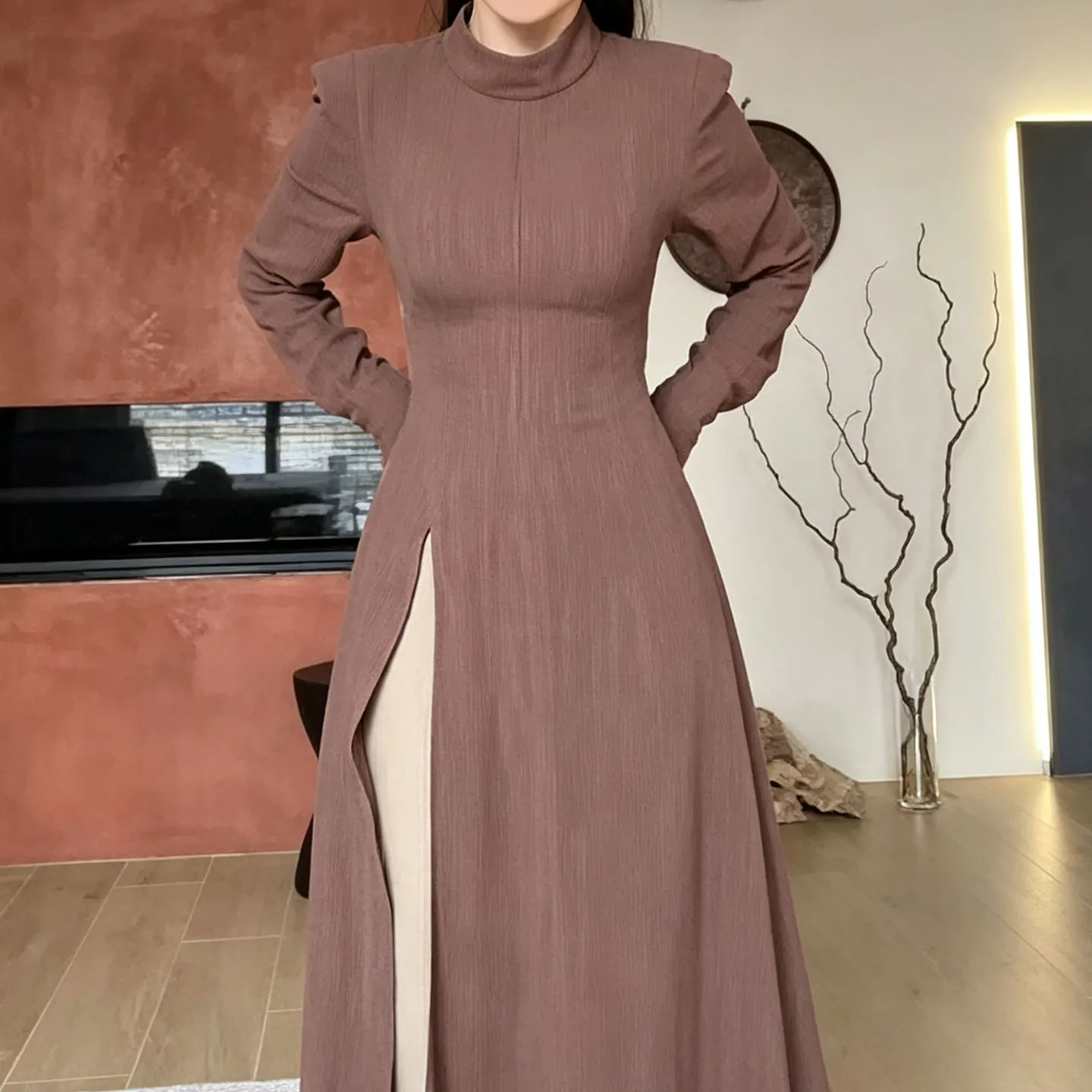 Fashionable Long Sleeve High Waist Split Bell Sleeve Long Dress Women's Casual Style Autumn Collection Zadata Ladies Dress