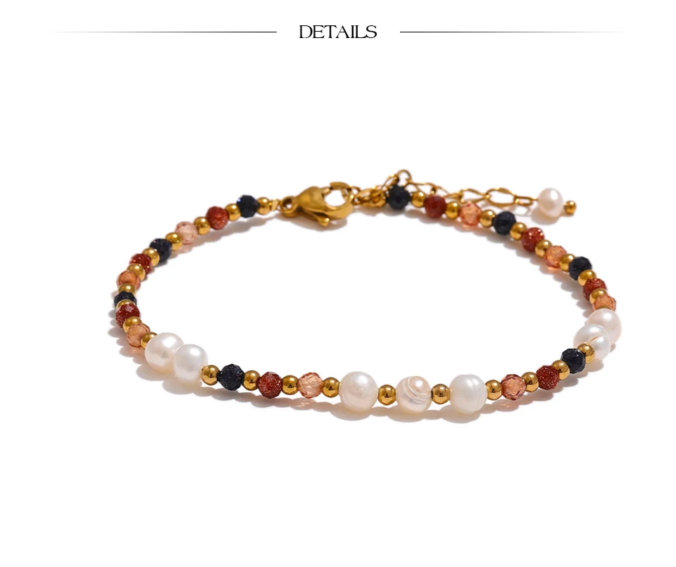 Yhpup Naturstein Süßwasser Perle Perle Kette Bling Armband Armreif Edelstahl Handgemachte Mode Wasserdicht Schmuck Frauen – Detail 4