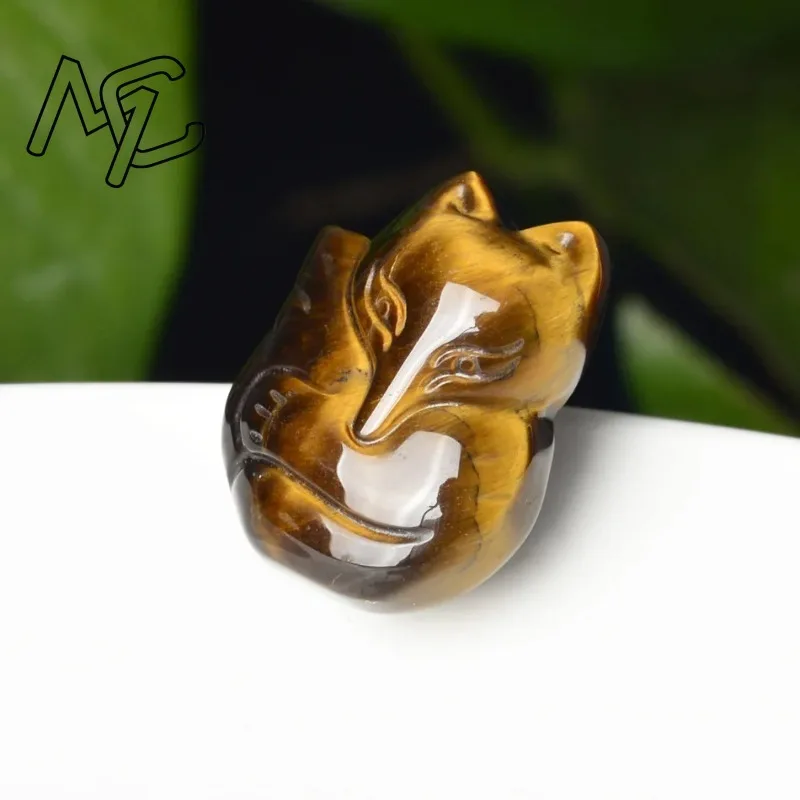Natural Tigereye Stone Jade Fox Pendant Necklace Charm Jewellery Fashion Accessories Hand-Carved Man Woman Luck Amulet Gifts
