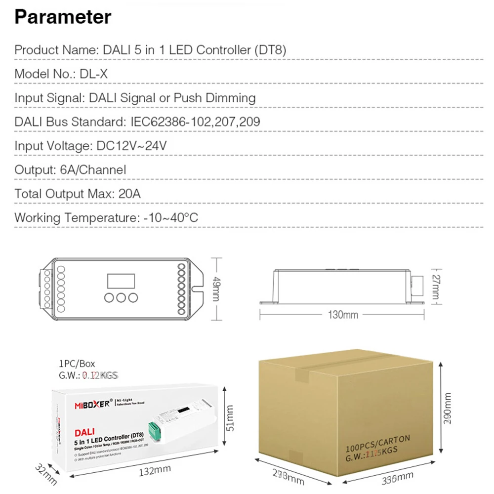 Miboxer DL-X DC12~24V 5In1 DALI DT8  Digital Display single/Double White/RGB/RGBW/RGB+CCT LED Strip Dimmer Controller