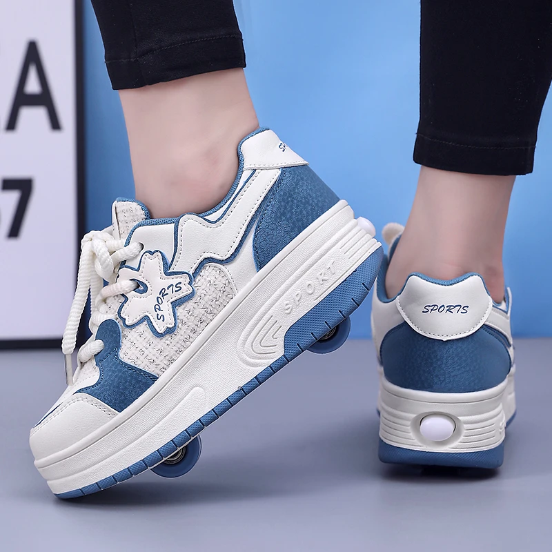 

Новинка 2023 года, детская спортивная обувь для роликовых коньков, удобная 2-колесная автоматическая прогулочная обувь, низкие туфли двойного назначения для катания на коньках