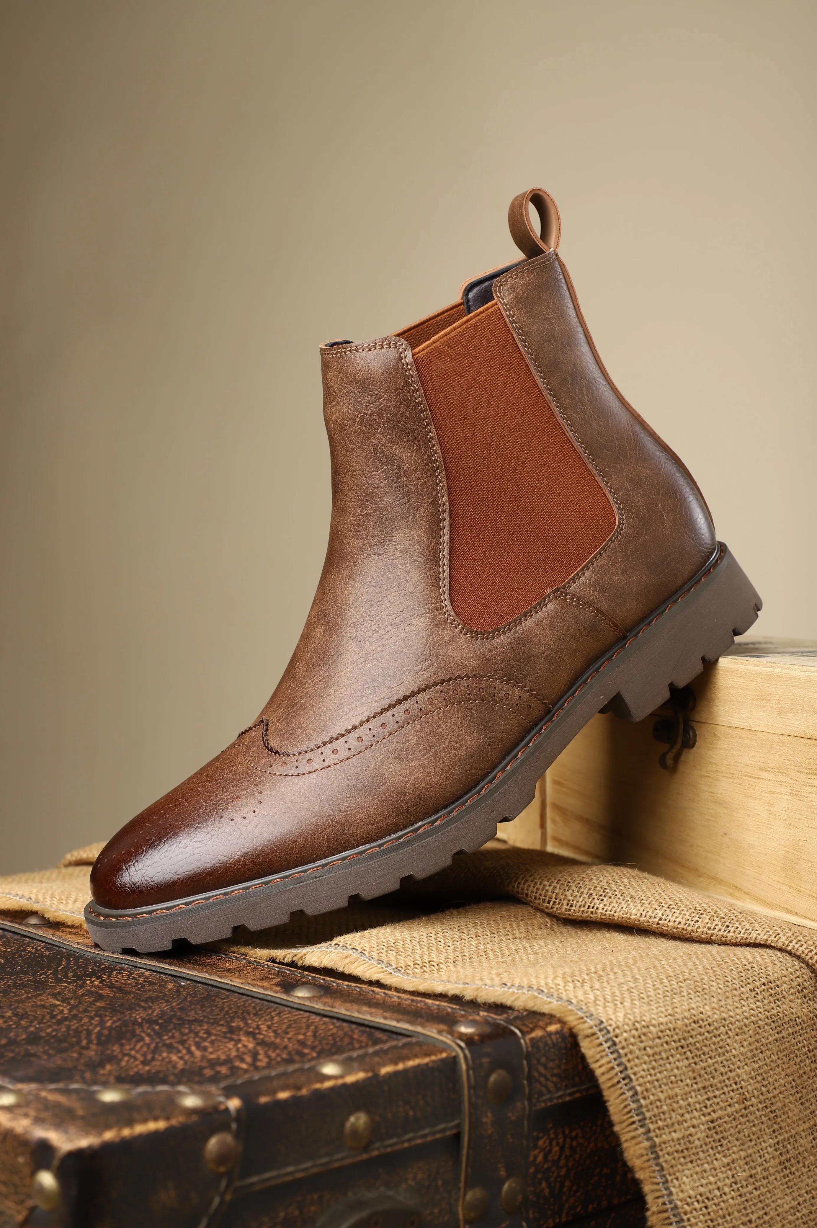 

Premium Distressed Leather Chelsea Boots Classic Wingtip Brogue Design for Casual & Smart Wear