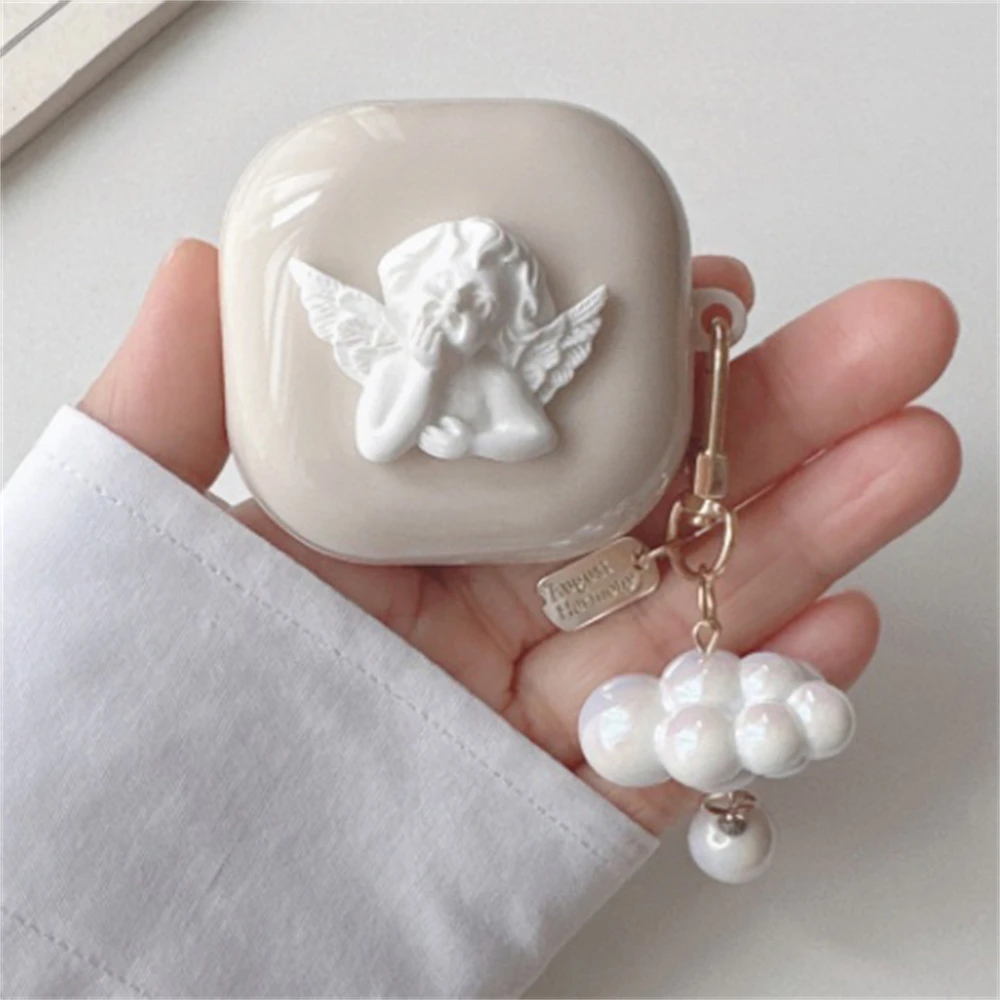 Kawaii Cute Cheek Angel Earbuds Headphones Soft Case For Samsung Galaxy Buds Live With Cloud Pendant Case For Samsung Buds 2 Pro