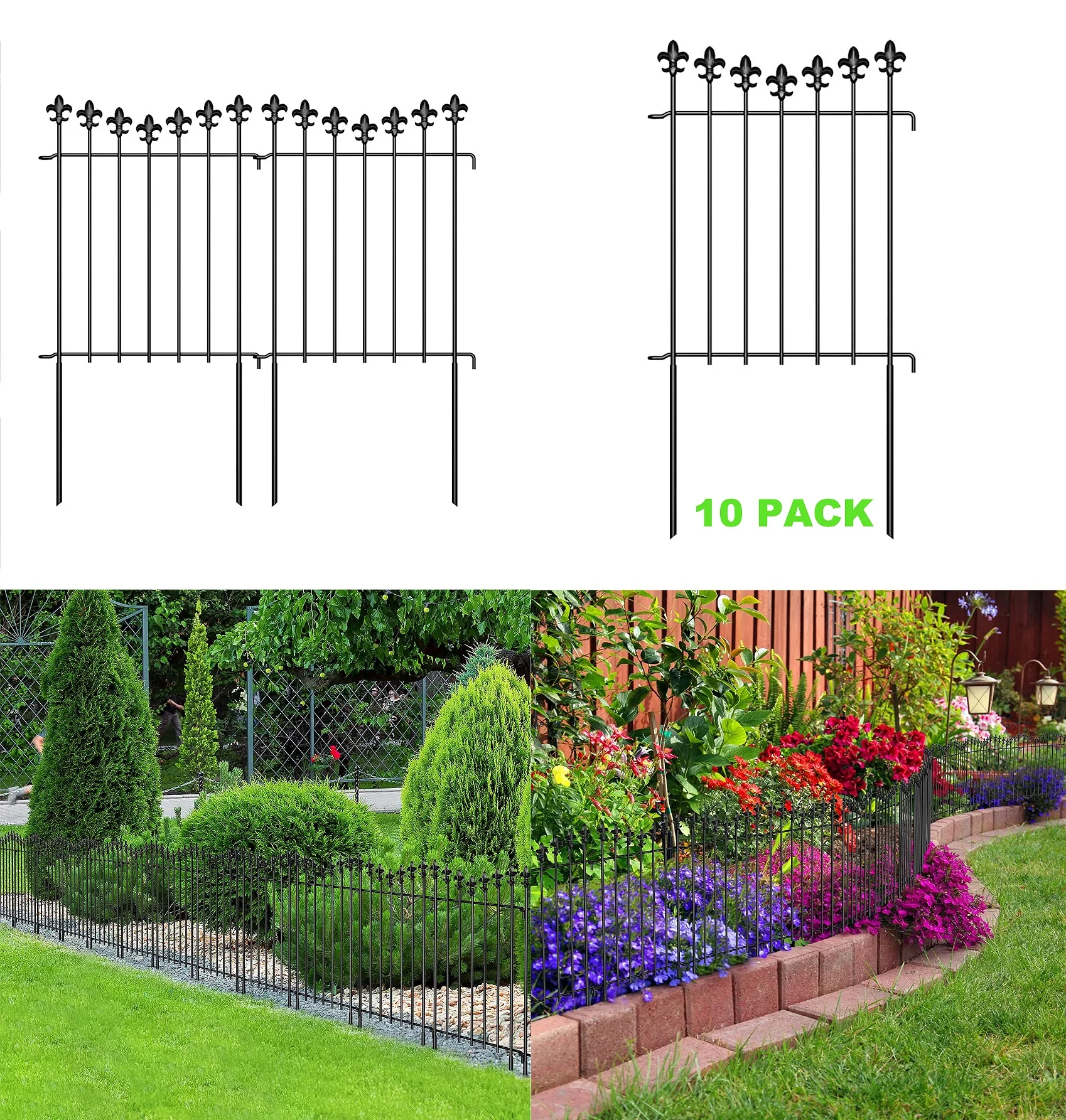 10ft Decorative Garden Fence Animal Barrier Panels Rustproof for Yard Dog Border