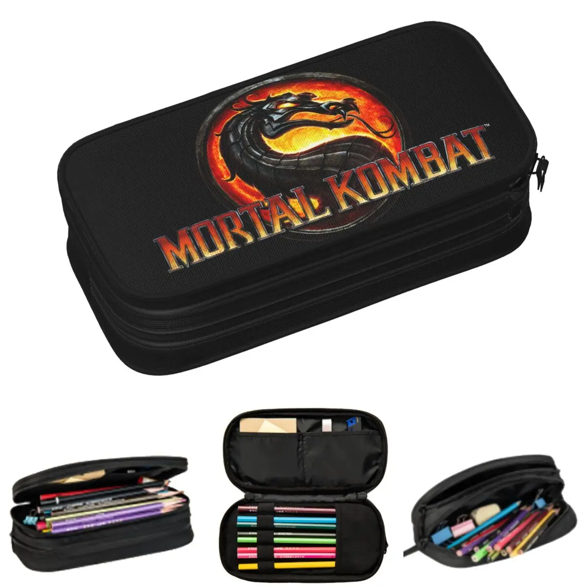 Mortal Kombat Logo Pencil Cases for Student School Pen Box Pencil Bag Large Capacity Pencil Pouch Pen Holder