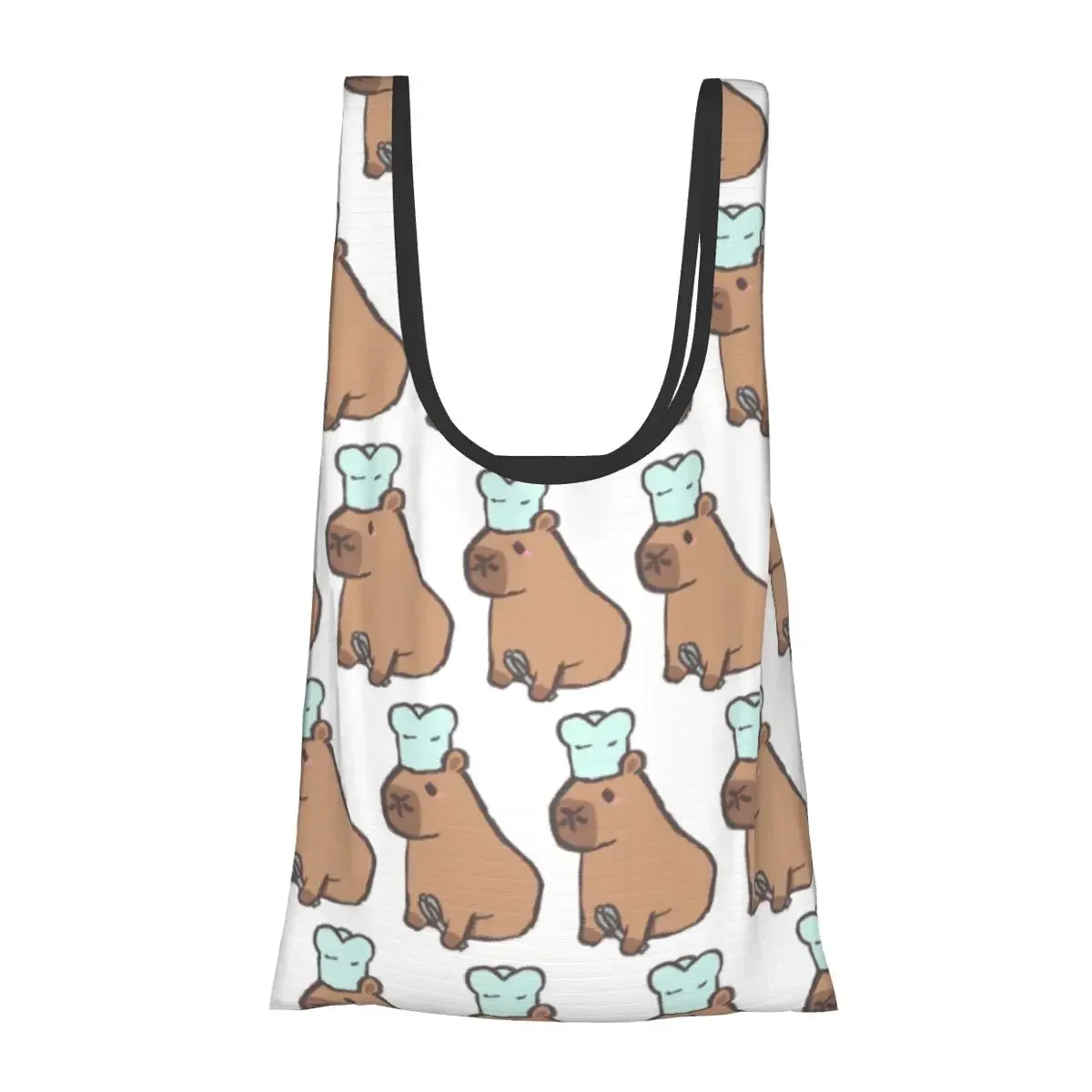 Chef Capybara Portable Tote Shopping Bags Foldable Shopper Bag Groceries Handbag Shoulder Bag
