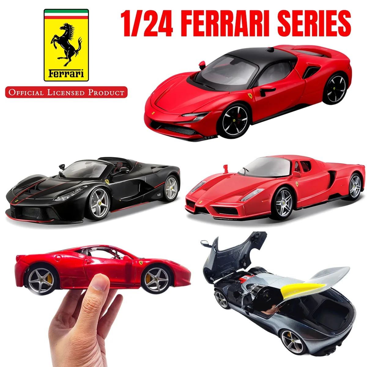 Bburago 1:24 Ferrari Car Model Replica, Official Licensed Scale 458 488 SF90 Laferrari Diecast Miniature Art Gift Kid Boy Toy