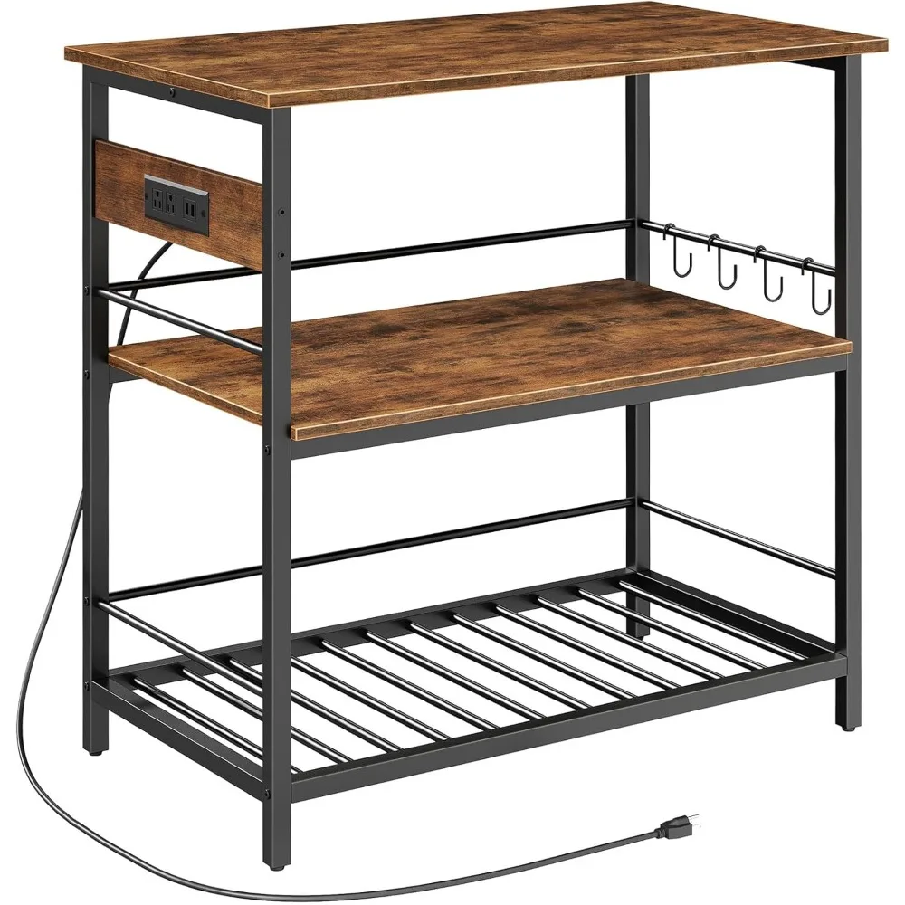 

Kitchen Island with Storage, Kitchen Island Table with Power Outlet, 47.2" L 3 Tier Coffee Station and Microwave Stand, for Hom