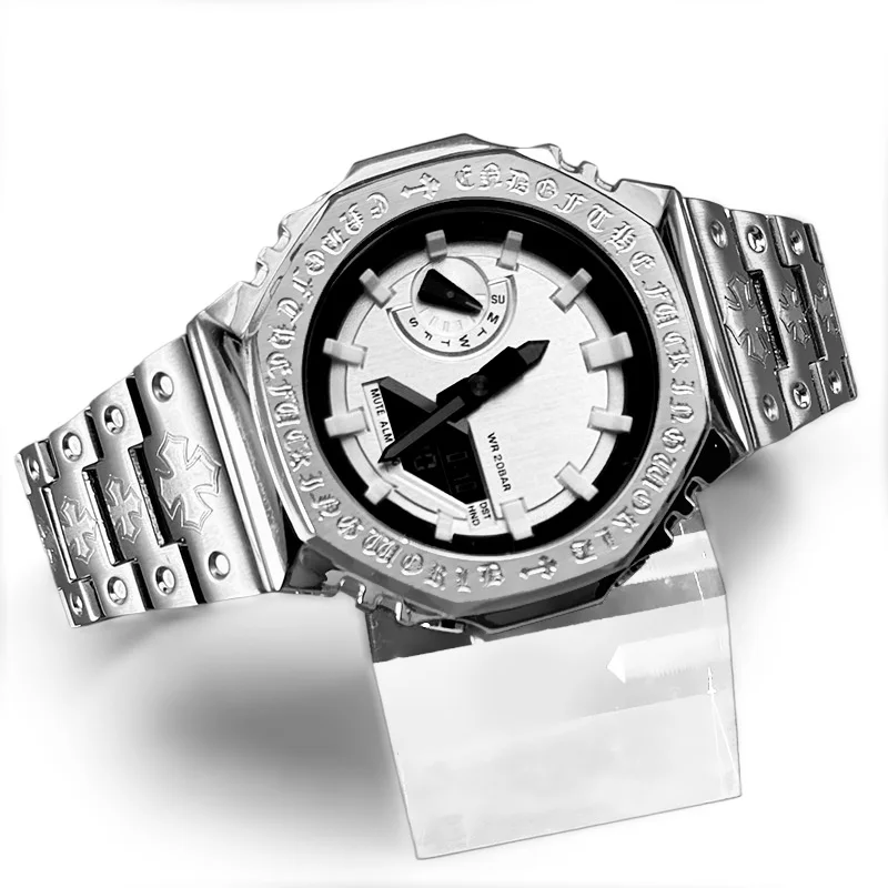 

GA2100 GA-B2100 Комплект модов из нержавеющей стали 316L Резной корпус и ремешок Металлический безель и ремешок в стиле ретро для Casio G-SHOCK Восьмиугольный дуб 5611