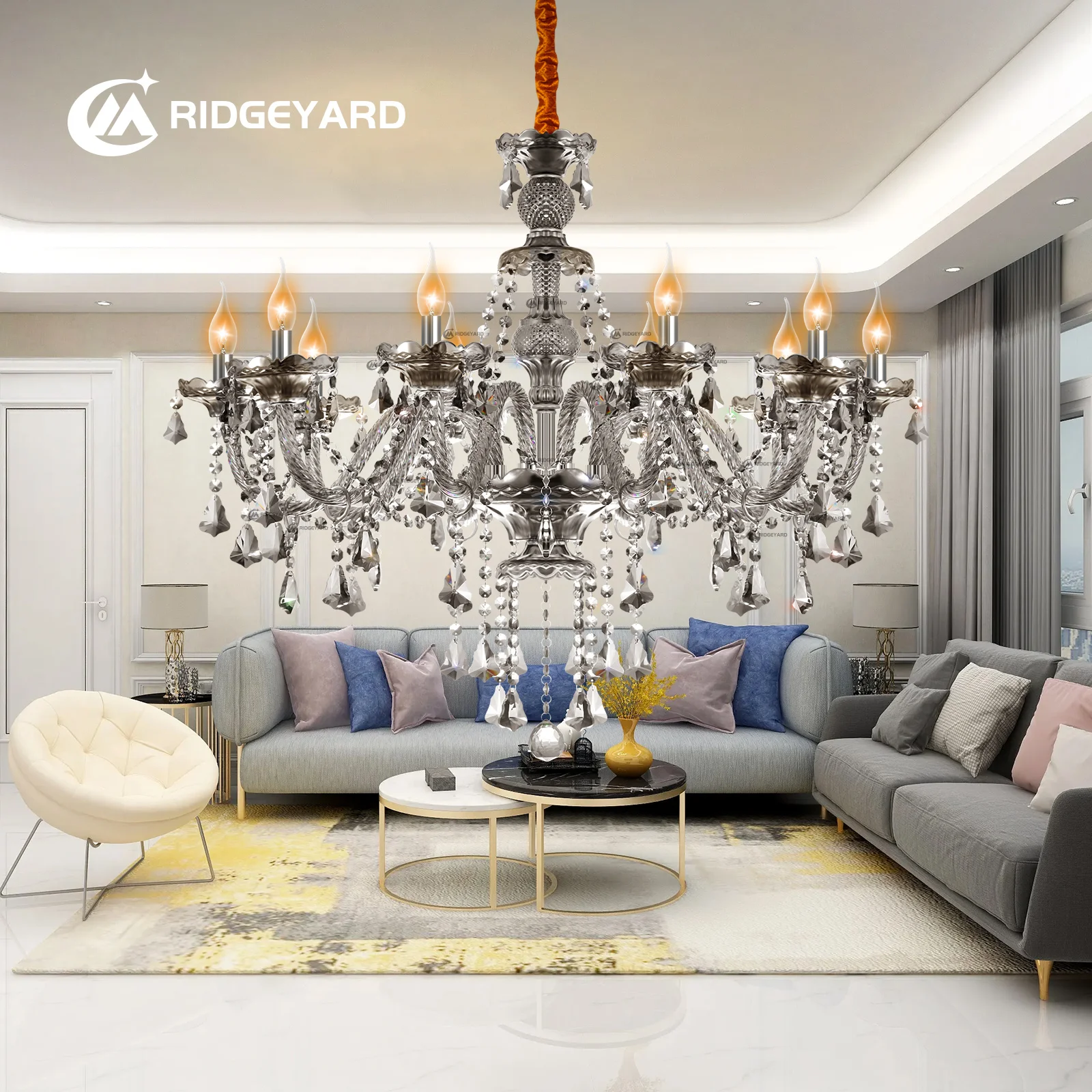 Ridgeyard lampadario a soffitto in cristallo nero/grigio a 10 luci artistico K9 lampade a sospensione a soffitto in cristallo decorazioni per la stanza