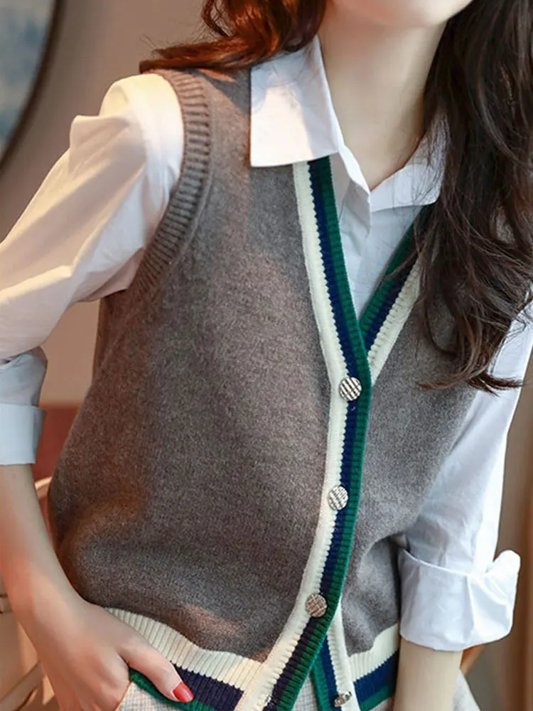 

Вязаный кардиган, кашемировый осенний новый модный женский свитер без рукавов Joker с v-образным вырезом, жилет, пальто