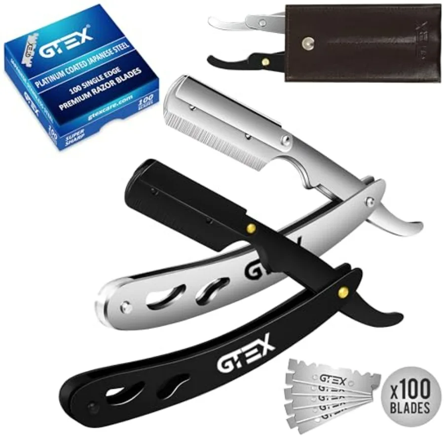 

Straight Razors For Men 100 GTEX Barber Razor Blades - 2 Professional Single Blade Razors for Men Navajas Para Barbero Straight