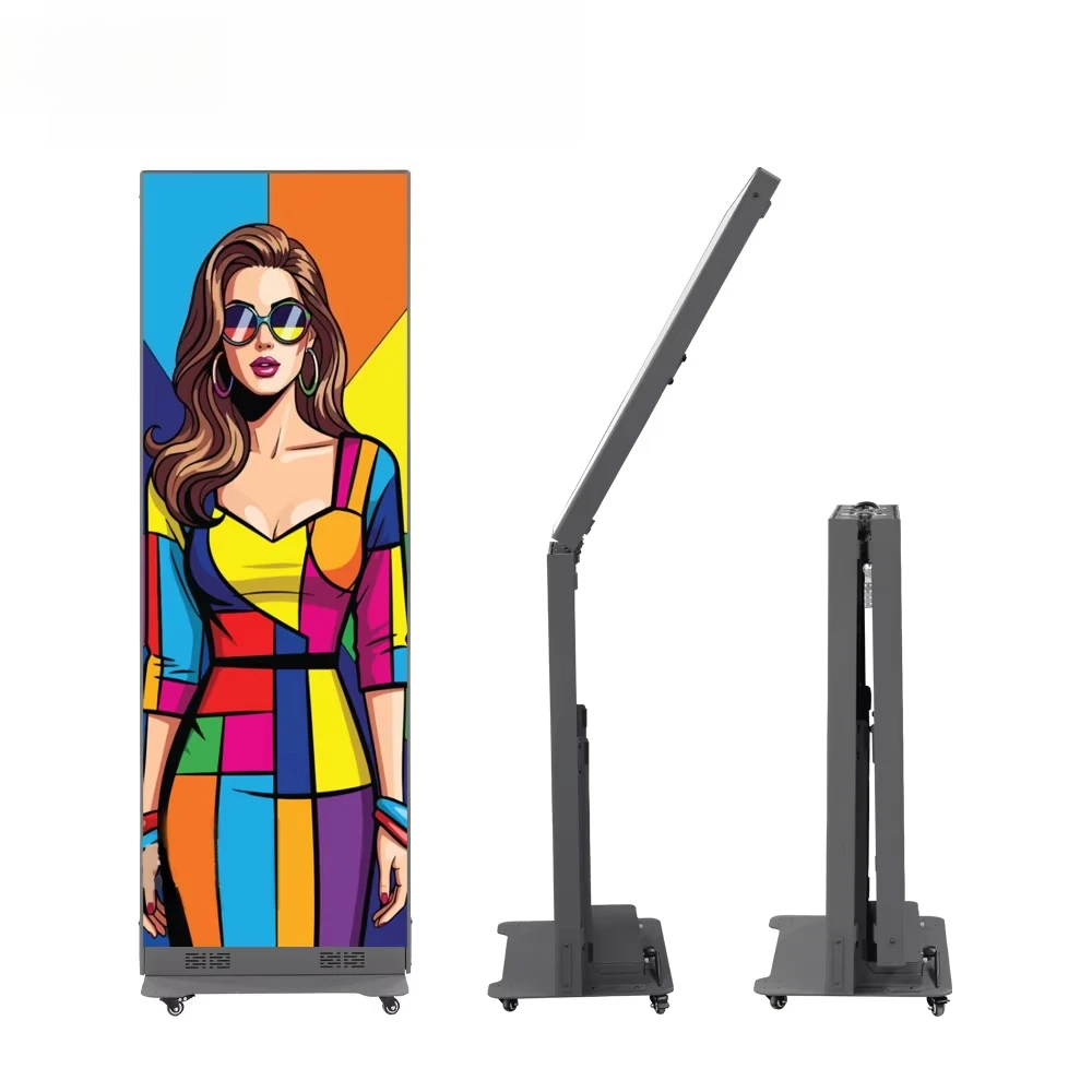 High Brightness HD Full Color LED Poster Display Foldable Ultra Thin Floor Stand Mount for Retail Store & Elevator