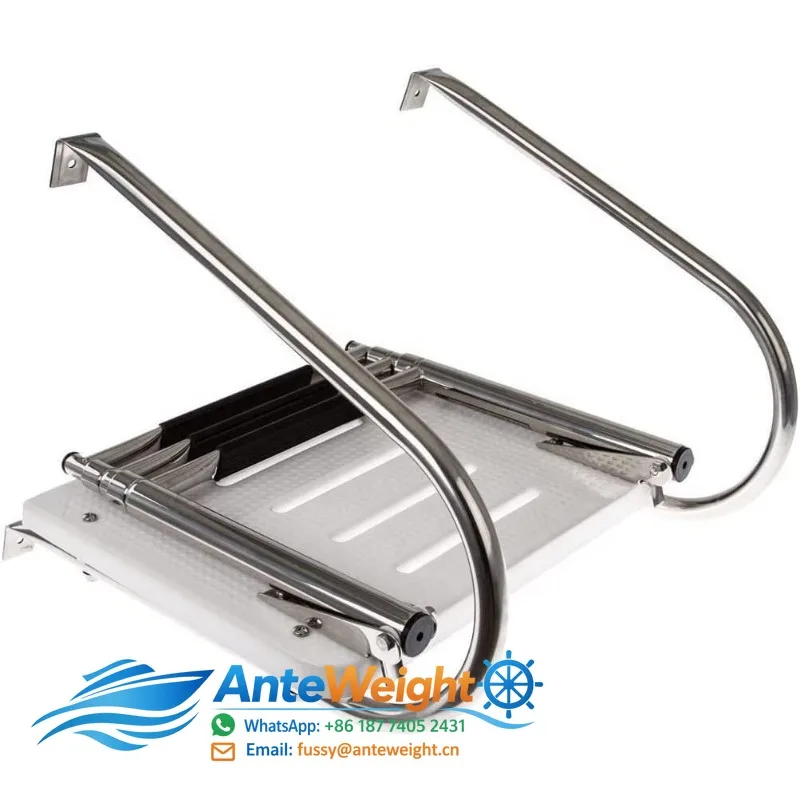 ABS Swim Platform Marine Grade Stainless Steel Boat Ladder with Telescoping 2 Handrails for Marine Boat Yacht