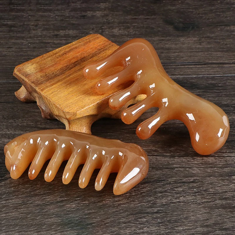 Natural Boi Chifre Gua Sha Ferramentas Raspagem Ponto Corpo Completo Massagem Wide Toothed Comb Scalp Massagem Escova de Cuidados com o Cabelo Ferramenta