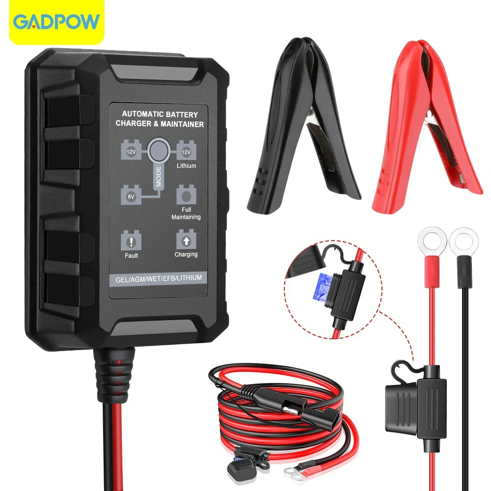 Gadpow 12V Lithium Battery Lifepo4  Battery Charger For  Moto ATV Lead-Acid Battery Charger Smart Car Battery Repair Detection