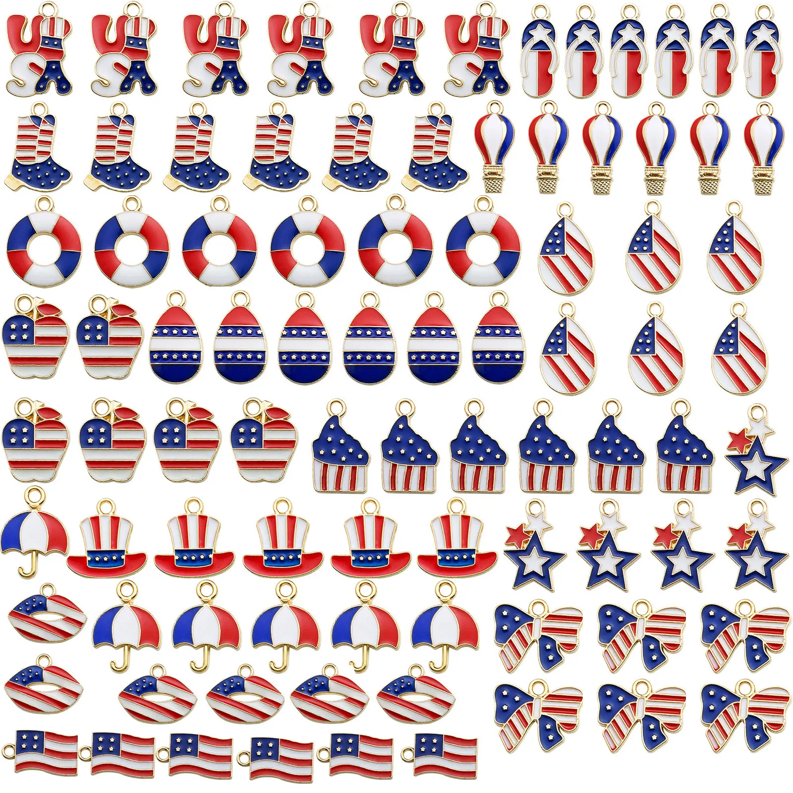 

90pcs/lot Enamel Zinc Alloy American Flag Charms Patriotic Independence Day Pendants For DIY Jewelry Making Jewelry Accessories