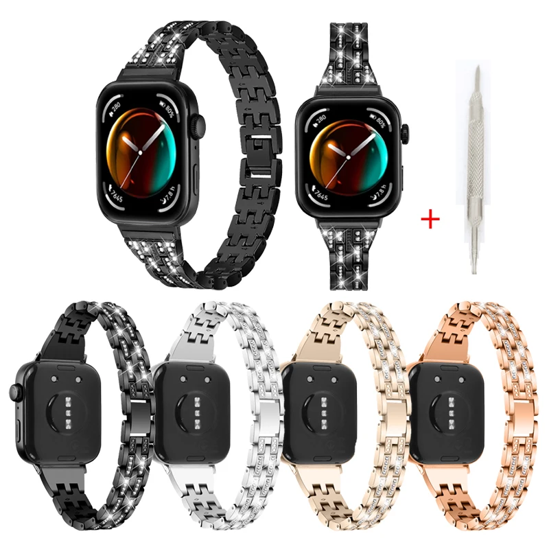 

Ремешок из нержавеющей стали для Huawei Watch Fit 3, браслет с пятью бусинами и бриллиантами для смарт-часов, аксессуары для Huawei Fit 3