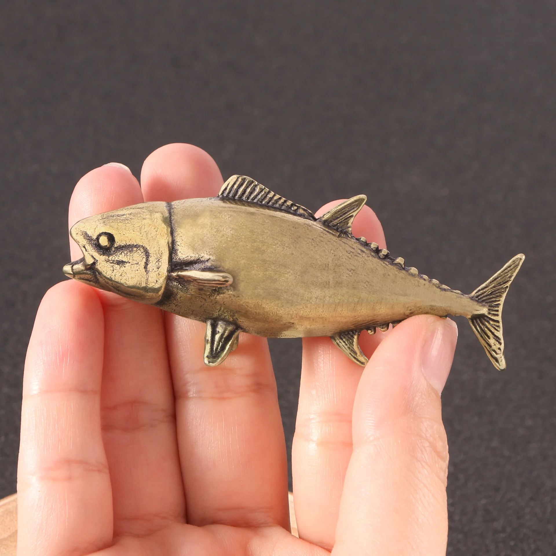 Brass Tuna Figurines Deep-sea Biomimetic Animals Desk Decoration Solid Copper Handicrafts Metal Figurine Gift