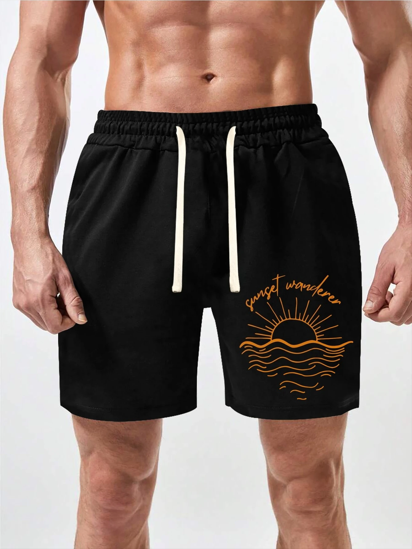 

Мужские летние модные повседневные шорты с принтом "Солнечный восход", свободного кроя, с эластичным поясом и завязками, подходят для повседневной носки