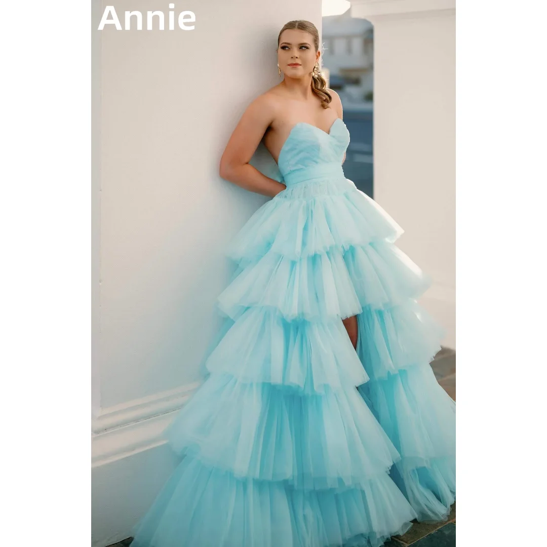 Annie Azure Prom Dresses Handmade Tulle High And Low Evening Dresses Sexy Backless Special Occasions Wedding Party Dress