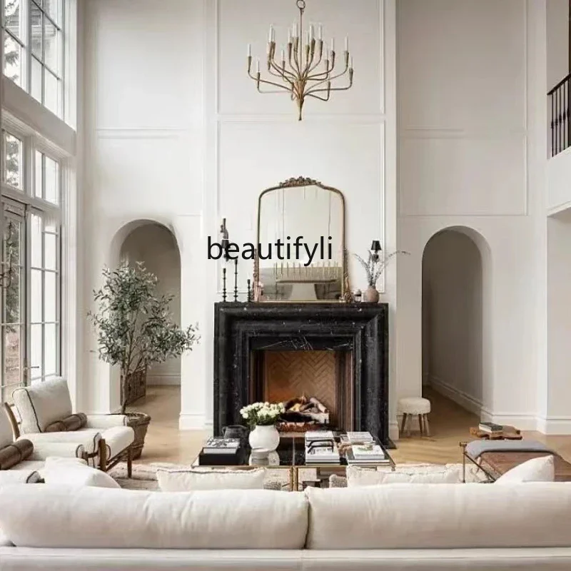 

GG Natural marble fireplace stone carving American simple living room ornament black and white root fireplace