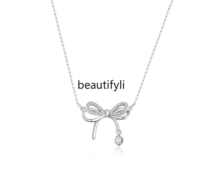 

999 sterling silver bow necklace for women's light luxury niche collarbone chain for girlfriend