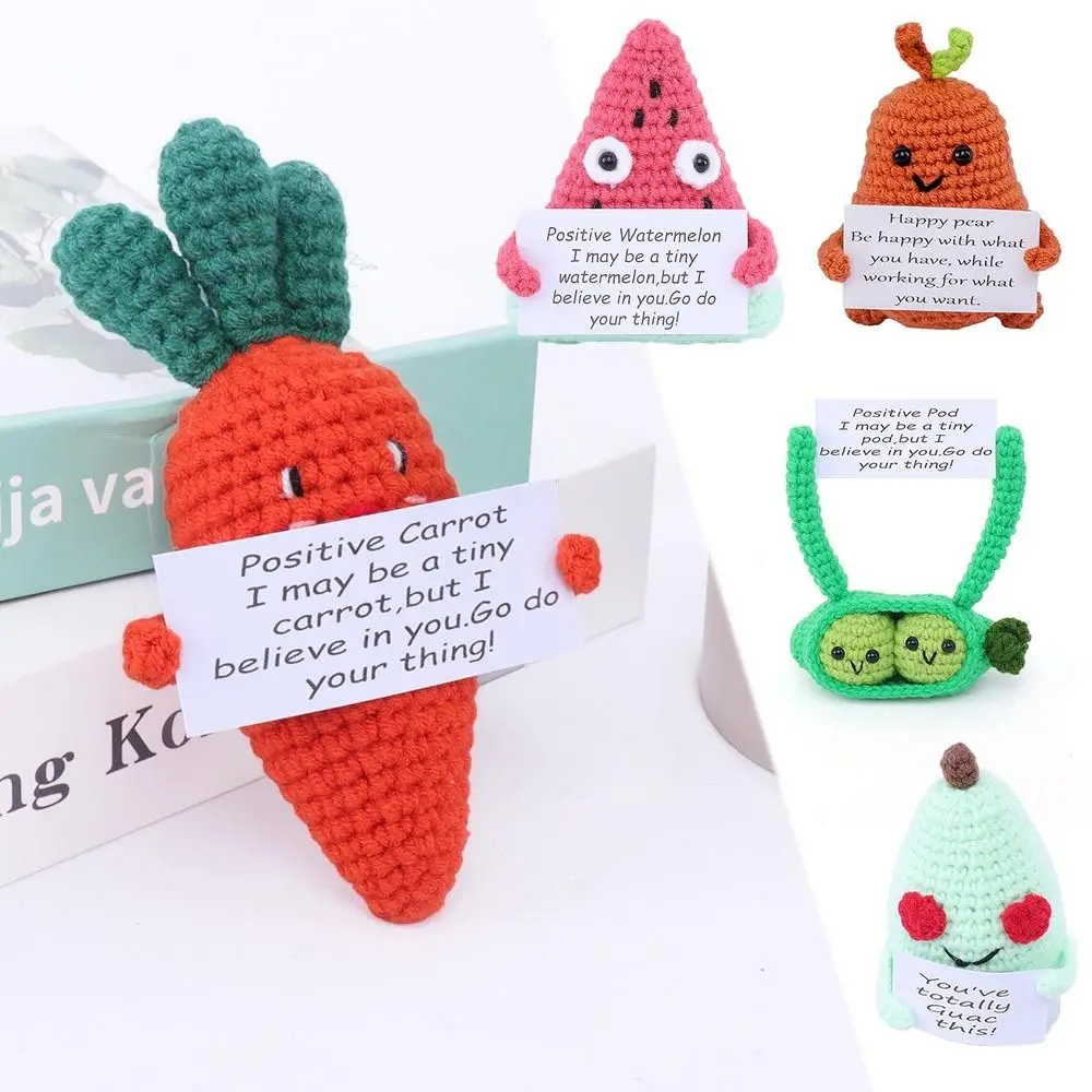 Handmade Funny Woven Positive Energy Doll with Positive Affirmation Card Vegetable Fruit Doll Ornaments