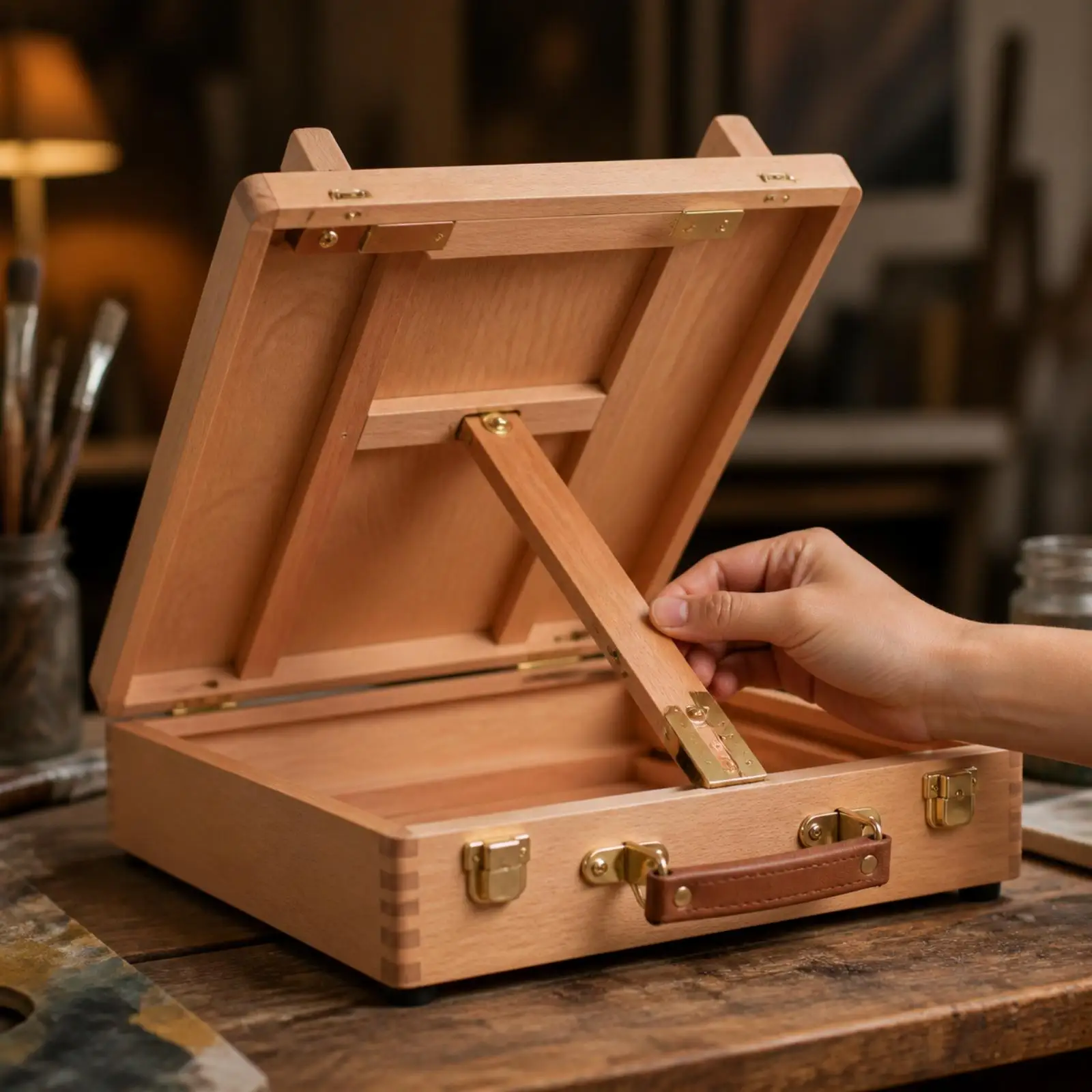 Wooden Sketching Easel Box Portable Desktop Art Easel with Divided Base Storage Compartment for Brushes and Paints