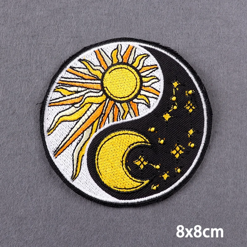 Mountain Deer Fox Adventure Patch Sun & Moon Embroidery Iron On Patches On Clothes Camping Outdoors DIY Sewing Applique Patch