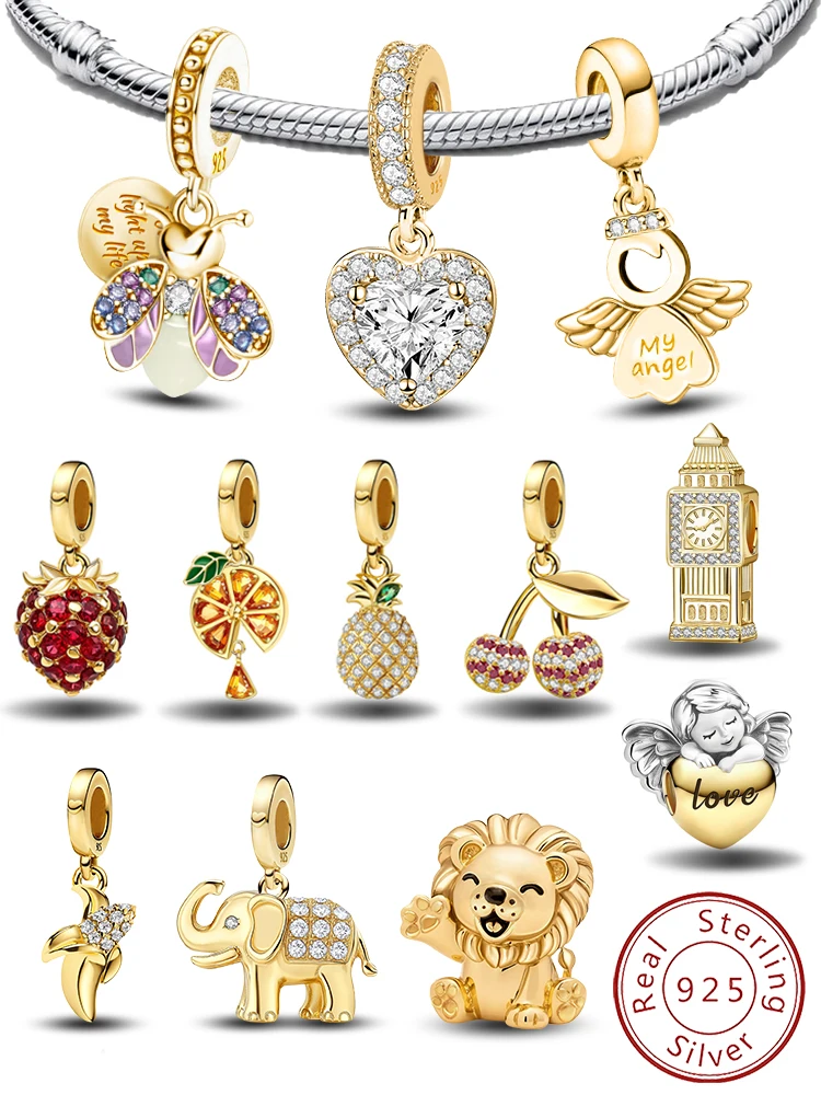925 Sterling Silver Firefly Love Heart Golden Series Charms Fit DIY Making Bracelet Necklace Gift High Quality Fine Jewelry