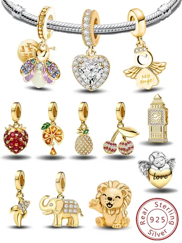 925 Sterling Silver Firefly Love Heart Golden Series Charms Fit DIY Making Bracelet Necklace Gift High Quality Fine Jewelry