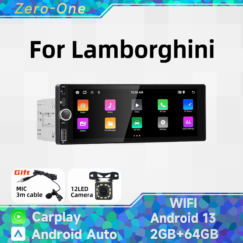 

Wireless Carplay Android Auto 1 Din Radio Android Car Multimedia for Lamborghini 6.86" IPS Screen Stereo Head Unit Autoradio GPS