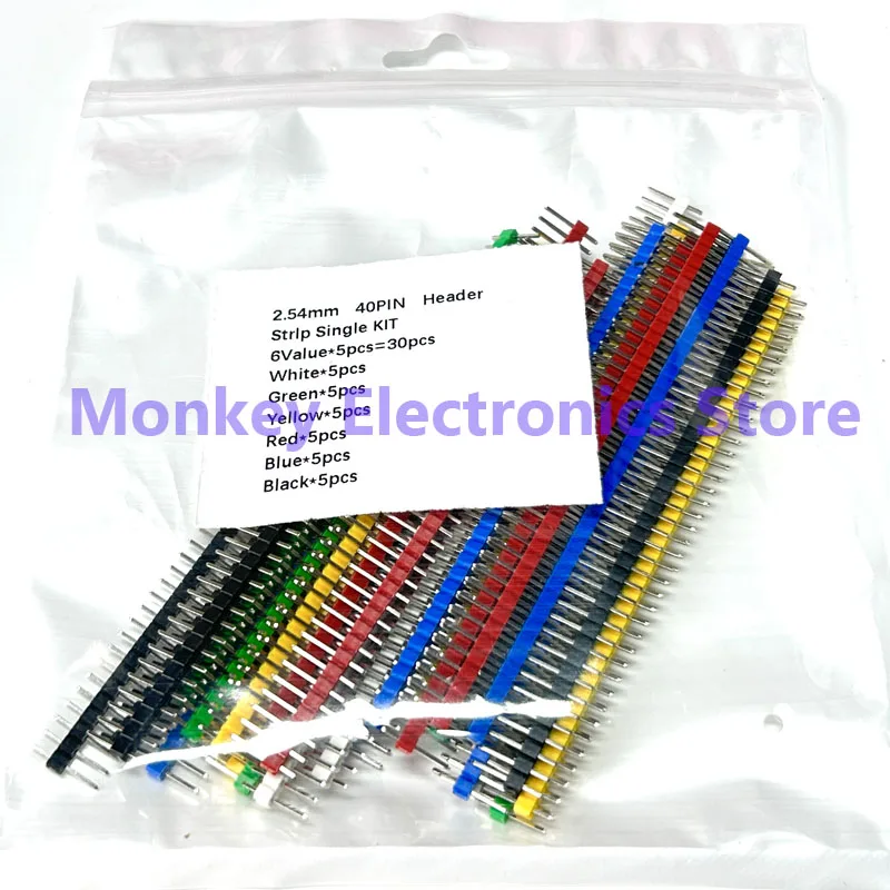30PCS 40 Pin Header 2.54mm Single Row Male Header Connector Kit PCB Pin Strip Breakable Pin