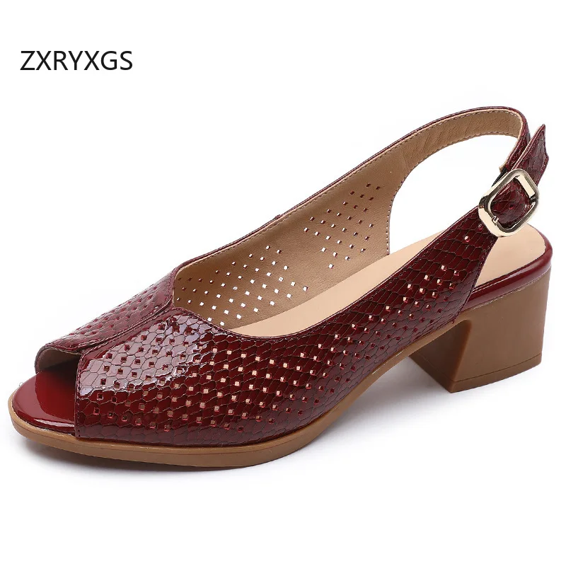 

RYXGS сандалии из лаковой кожи с верхом из воловьей кожи, летние элегантные модные сандалии 2022, женские сандалии большого размера на высоком каблуке