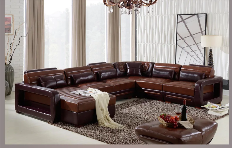 Modern 7-Seater U-Shaped Corner Sofa High Quality  Leather for Living Room or School with Sponge Filling Material