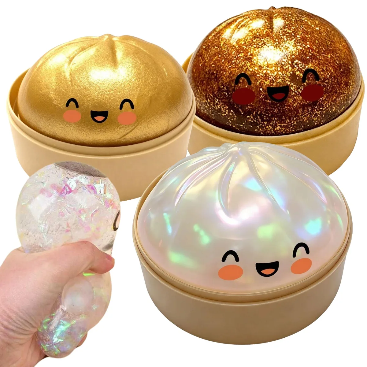 Simulation Baozi Dumpling Squishy Toy, Colorful Glitter Bun Dumpling Slow Rising Stress Ball Stretchy Toy ,Anti-Anxiety Gift ﻿