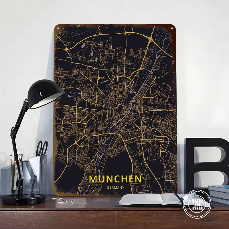 MUNCHEN Tinplate Posters Customizable Wall Art Retro Vintage Metal Signs for Home Room Setup Decorations Garage Decoration Cozy