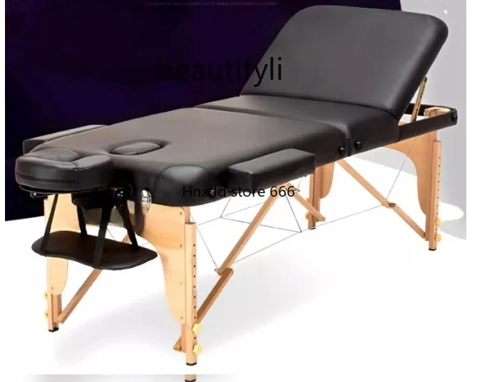 Adjustable Folding Massage Bed Physiotherapy Massage Bed Solid Wood Tattoo Facial Bed Widened Household Multifunctional