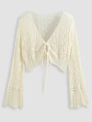 Short sexy women's sweater jacket hollowed out beach knit cardigan Sweater Women's Fashion Sexy Pullover V-neck Women's Pullover