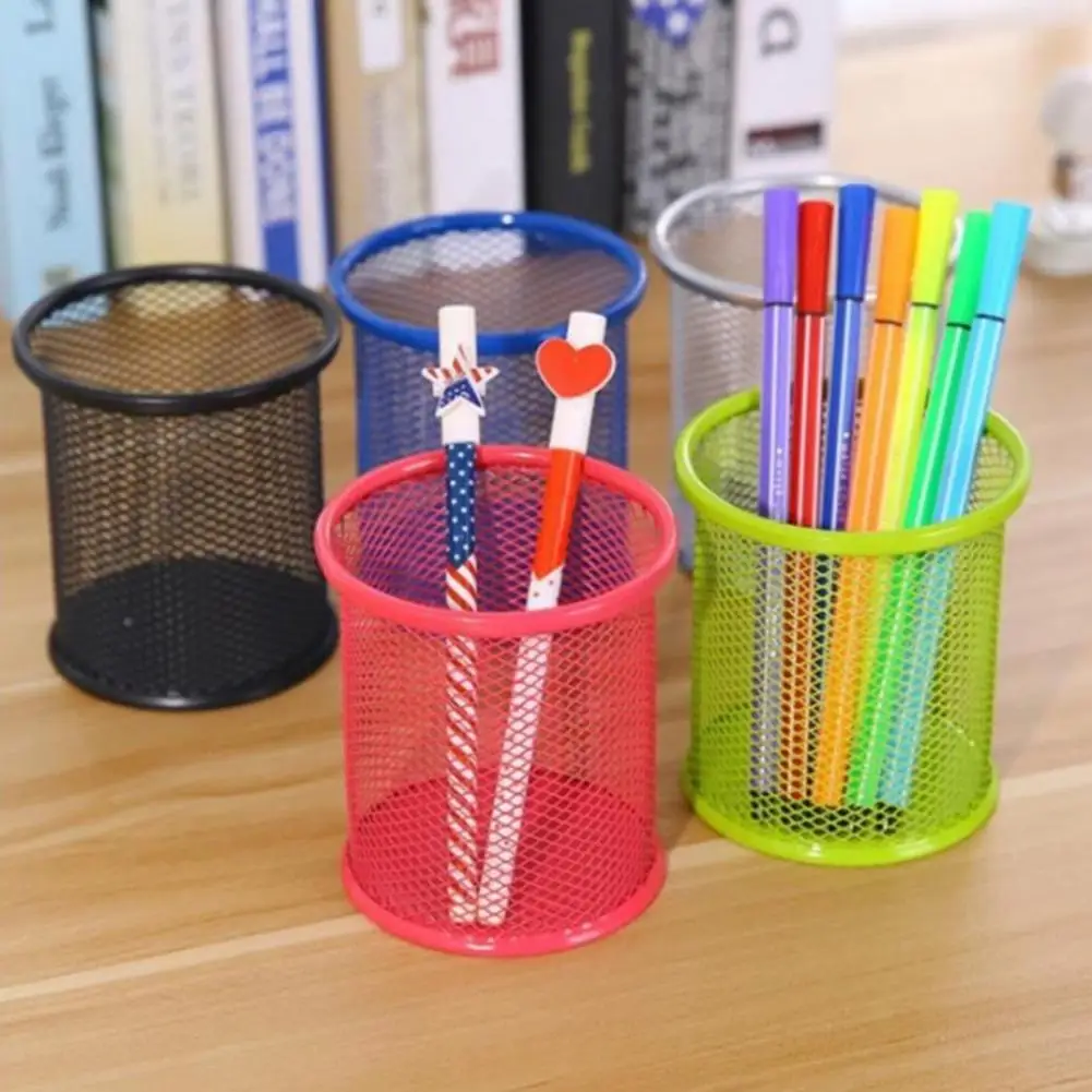 Pen Holder Large Capacity Anti-deform Solid Color Stationery Holder Wrought Iron Pencil Ruler Stationery Storage Bucket For Home