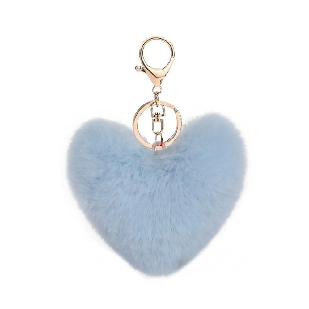 Cute Love Heart Plush Bag Pendant Fluffy Ball Solid Color Key Chain Bag Accessories Imitation Rabbit Fur Car Key Ring