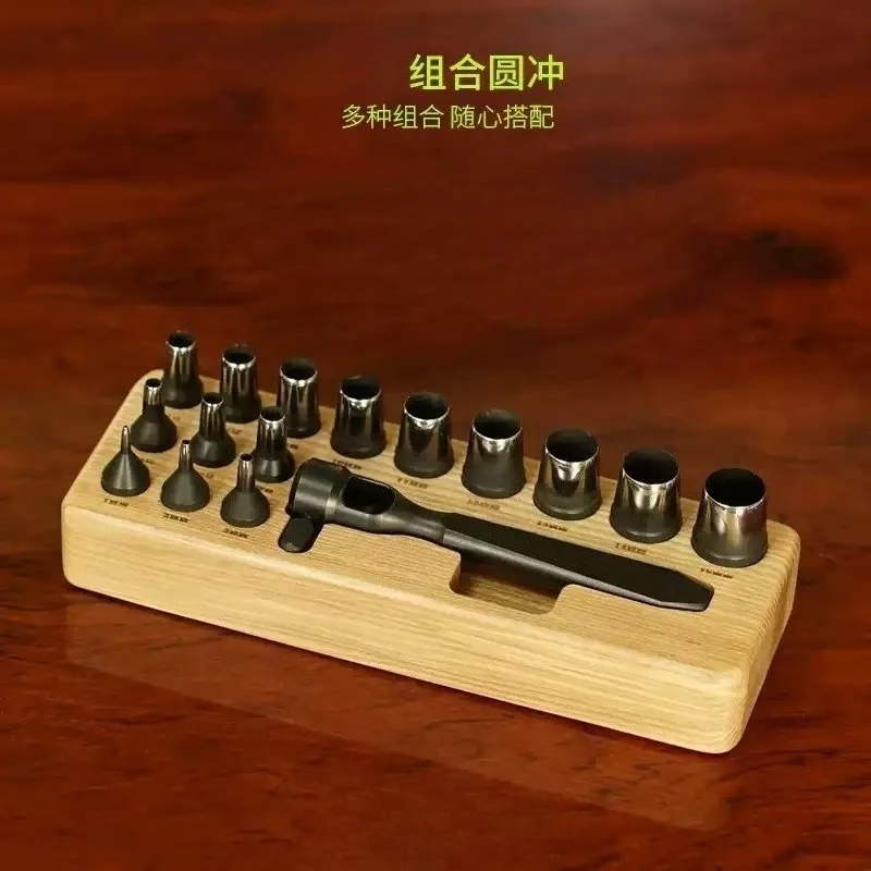 Manual Leather Hole Punch Machine DC53 Steel Mold Replaceable Round Punch 1-15mm DIY Leather Craft Tool Set